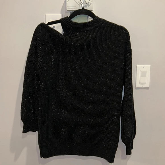 Velvet By Graham & Spencer  Adrienne Cold Shoulder Sweater Black Metallic - Picture 8 of 9